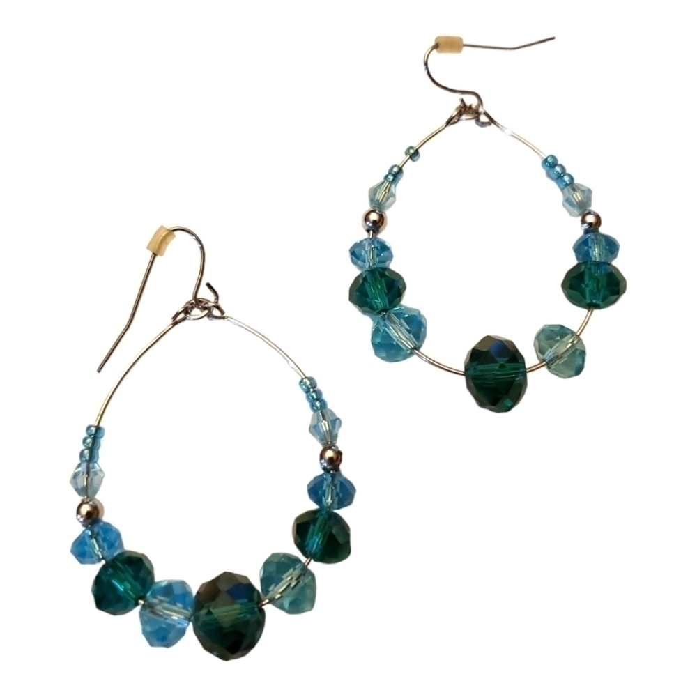 BEADED Hoop Earrings Aqua Blues